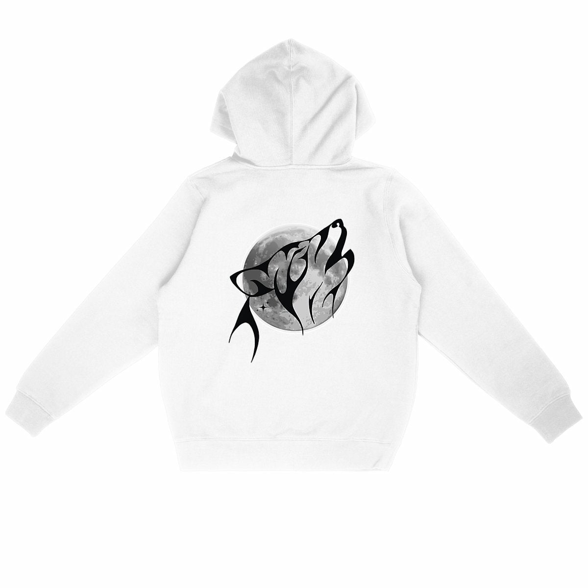 Sweat à capuche Léger Unisexe Loup et Lune - dos_blanc