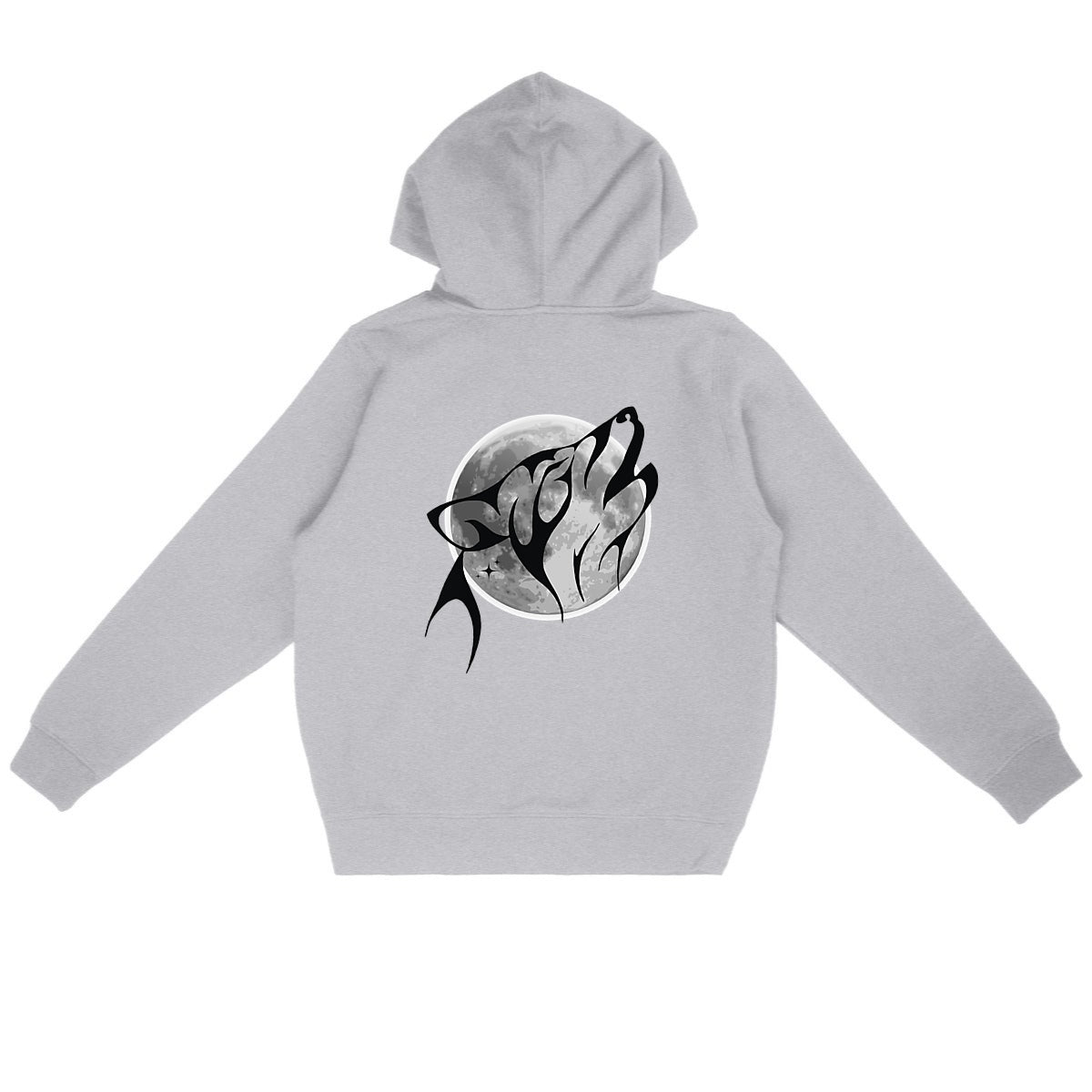 Sweat à capuche Léger Unisexe Loup et Lune - dos_gris