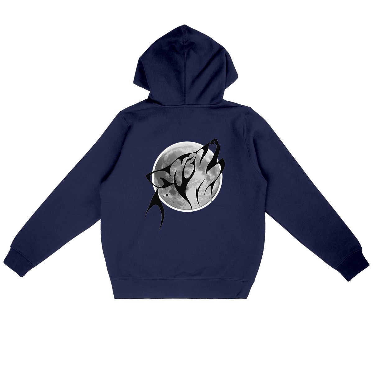 Sweat à capuche Léger Unisexe Loup et Lune - dos_marine