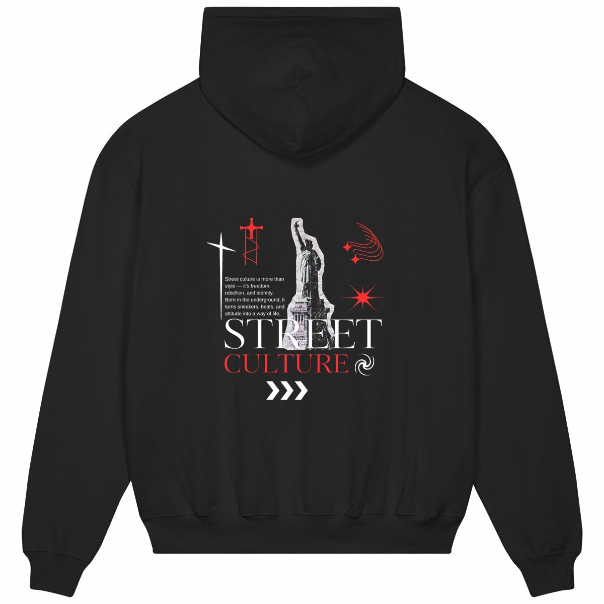 Sweat à capuche Unisexe Oversized avec design Statue de la Liberté - dos_noir